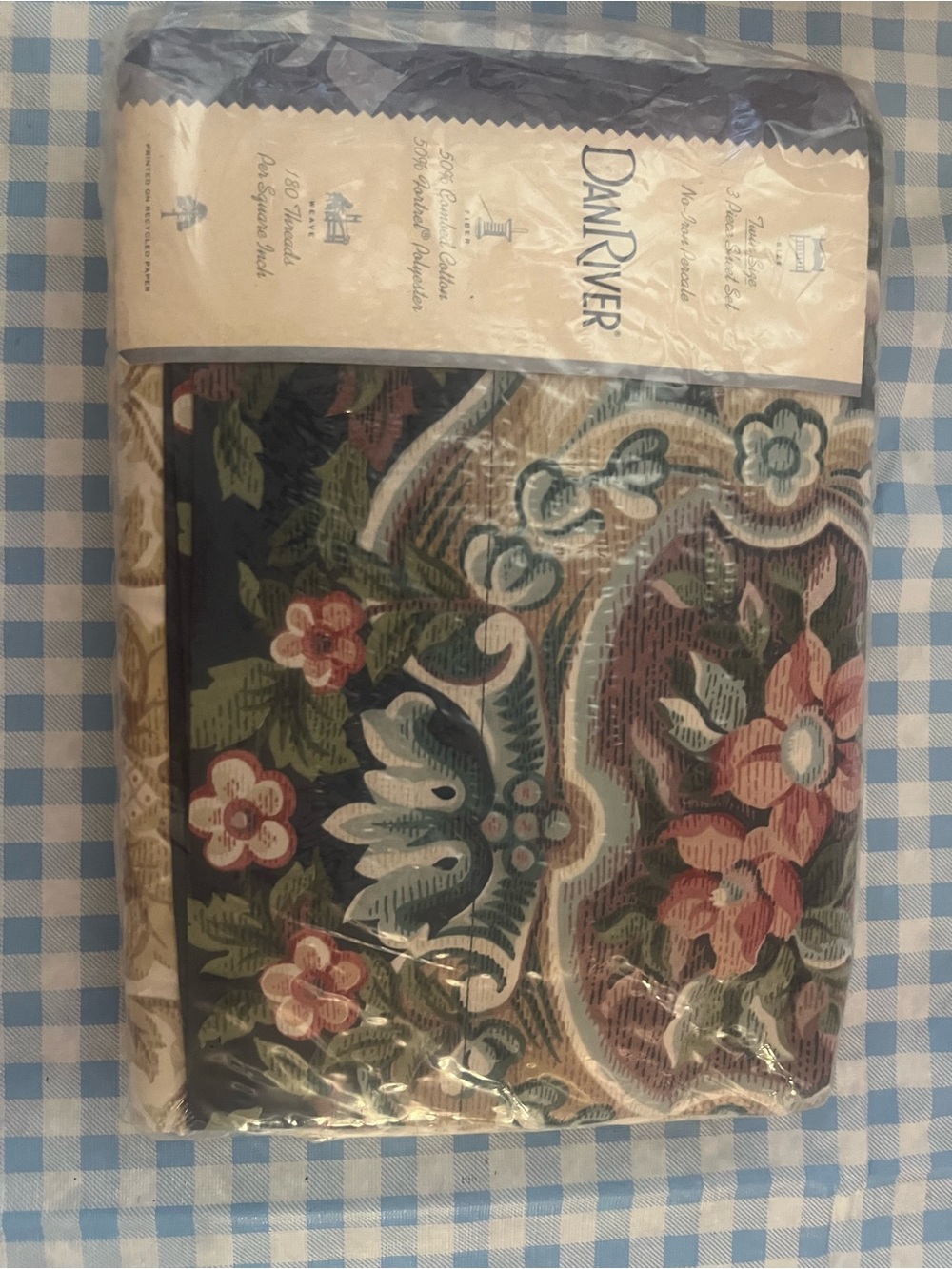 Dan River Floral Jacquard twin Sheets VTG Navy with Multi Floral Print charm